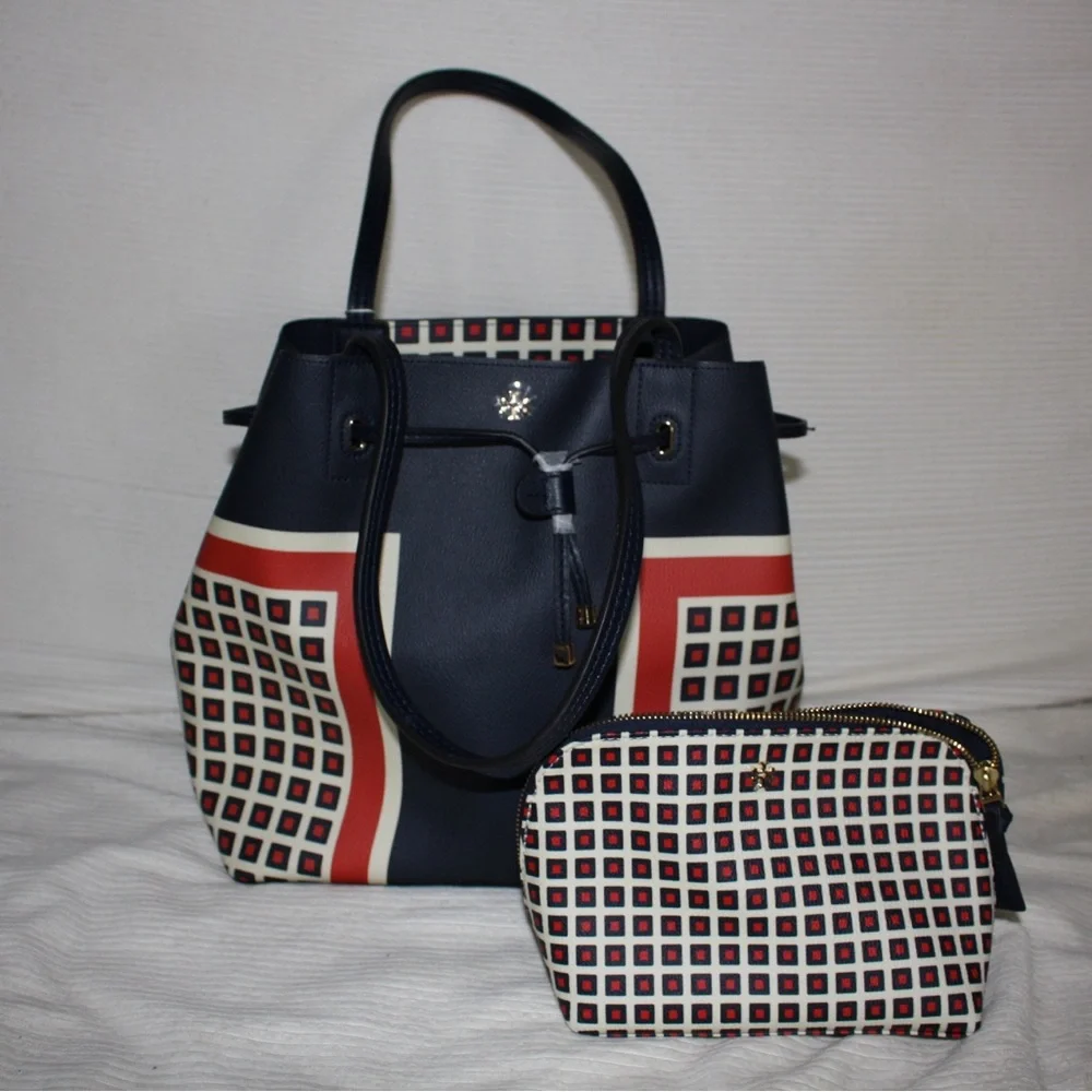 Tory Burch Kerrington Milano Square Bucket Tote and Brigette Cosmetic Case - Picture 1 of 15